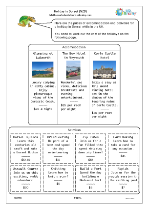 Preview of worksheet Holiday in Dorset (NZD)