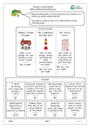 Preview of worksheet Holiday in Jersey (NZD)