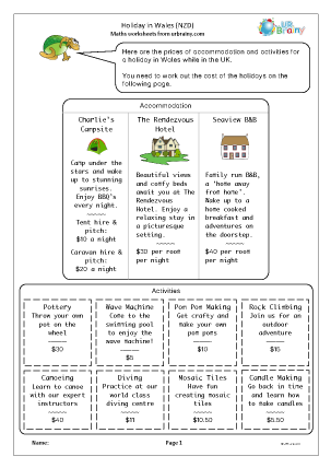 Preview of worksheet Holiday in Wales (NZD)