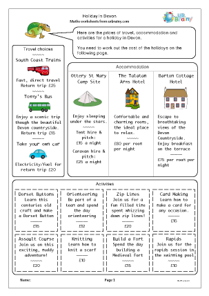 Preview of worksheet Holiday in Devon