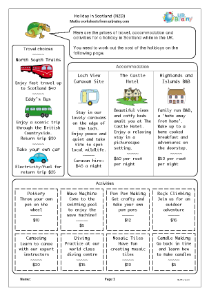 Preview of worksheet Holiday in Scotland (NZD)