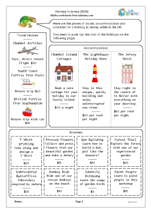 Preview of worksheet Holiday in Jersey (NZD)