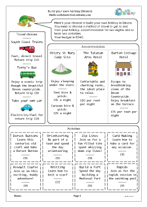 Preview of worksheet Build your own holiday: Devon