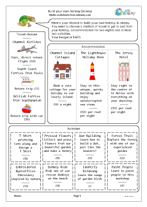Preview of worksheet Build your own holiday: Jersey