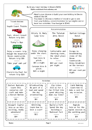 Preview of worksheet Build your own holiday in Devon (NZD)