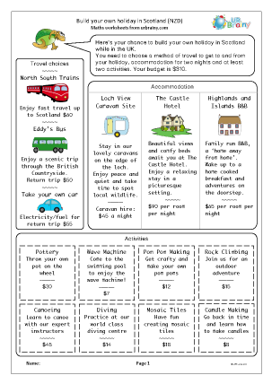 Preview of worksheet Build your own holiday in Scotland (NZD)