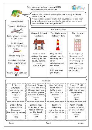 Preview of worksheet Build your own holiday in Jersey (AUD)