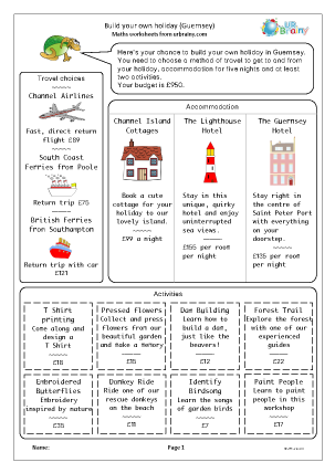 Preview of worksheet Build your own holiday: Guernsey