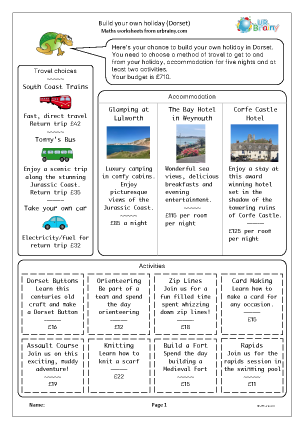 Preview of worksheet Build your own holiday: Dorset