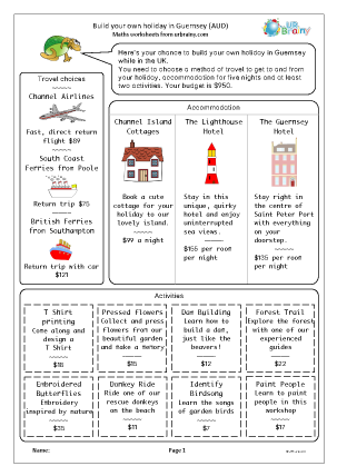 Preview of worksheet Build your own holiday: Guernsey (AUD)