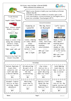 Preview of worksheet Build your own holiday: Dorset (AUD)
