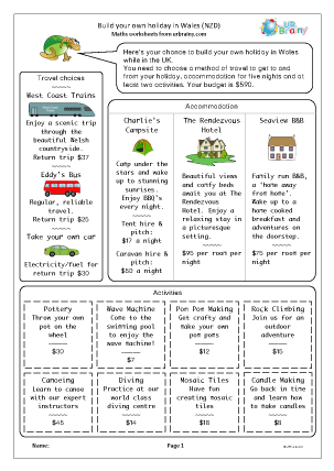 Preview of worksheet Build your own holiday: Wales (NZD)