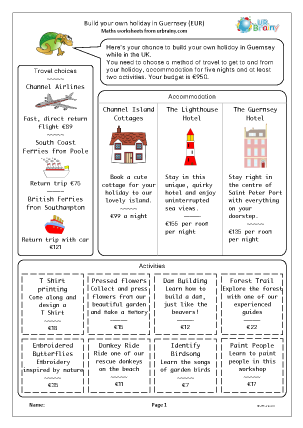Preview of worksheet Build your own holiday: Guernsey (Euros)