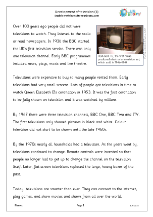 Preview of worksheet Development of television (1)
