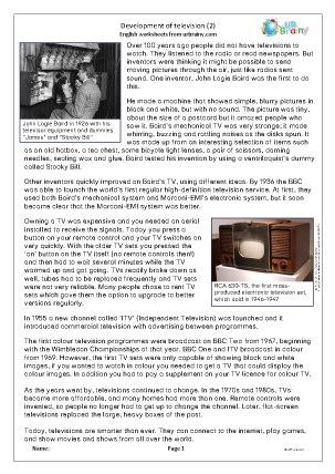 Preview of worksheet Development of television (2)