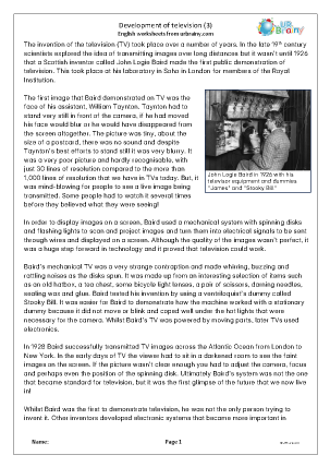 Preview of worksheet Development of television (3)