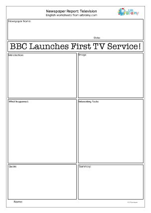 Preview of worksheet Newspaper report: the television
