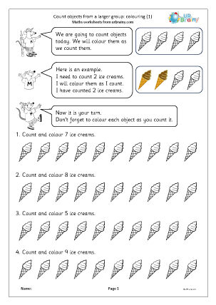 Preview of worksheet Count objects from a larger group: colouring (1)