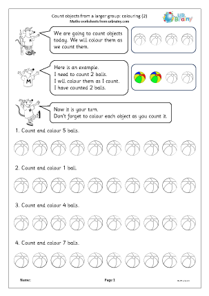 Preview of worksheet Count objects from a larger group: colouring (2)