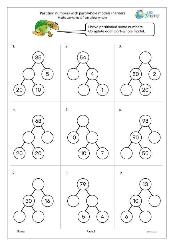 Preview of 'Partition numbers with part-whole models (harder)'
