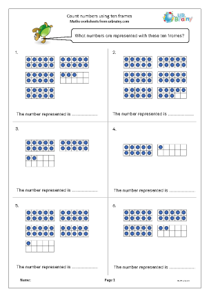 Preview of worksheet Count numbers using ten frames