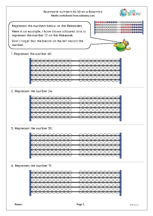 Preview of worksheet Represent numbers to 50 on a Rekenrek