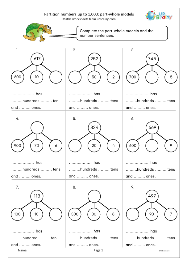 Preview of 'Partition numbers up to 1,000: part-whole models'