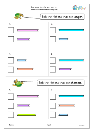 Preview of worksheet Compare size: longer shorter or shortest
