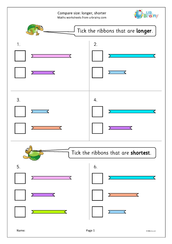 Preview of 'Compare size: longer, shorter or shortest'