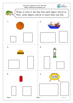 Preview of worksheet Compare capacity: which box fits?