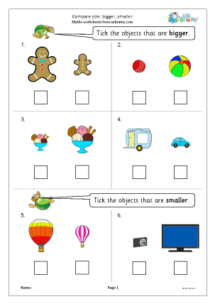 Preview of worksheet Compare size: bigger smaller