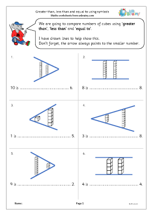 Preview of worksheet Greater than, less than, equal to symbols