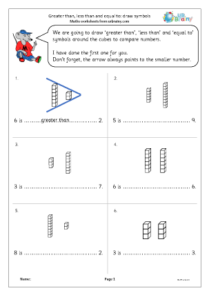 Preview of worksheet Greater than, less than, equal to: draw symbols