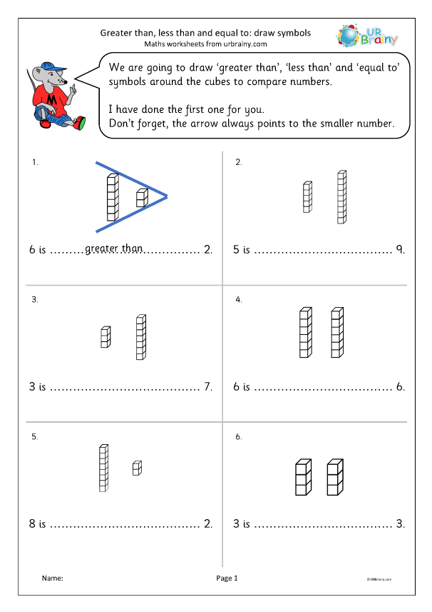 Preview of 'Greater than, less than, equal to: draw symbols'