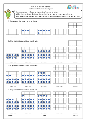 Preview of worksheet Count In 3s: ten frames