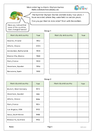 Preview of worksheet More ordering numbers: Olympic Games