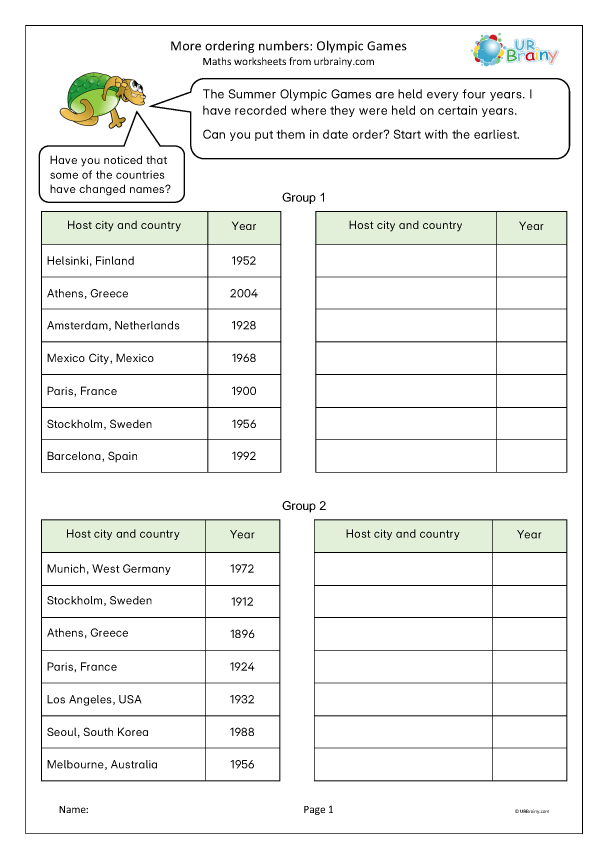 Preview of 'More ordering numbers: Olympic Games'