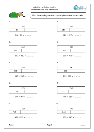 Preview of worksheet Addition with bar models