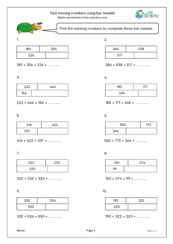 Preview of 'Find missing numbers using bar models'