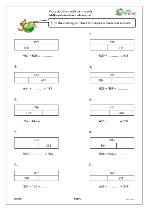Preview of worksheet More addition with bar models