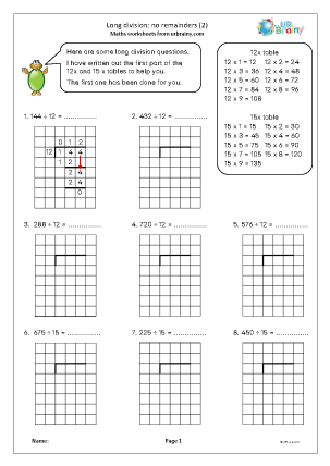 Preview of worksheet Long division : no remainders (2)