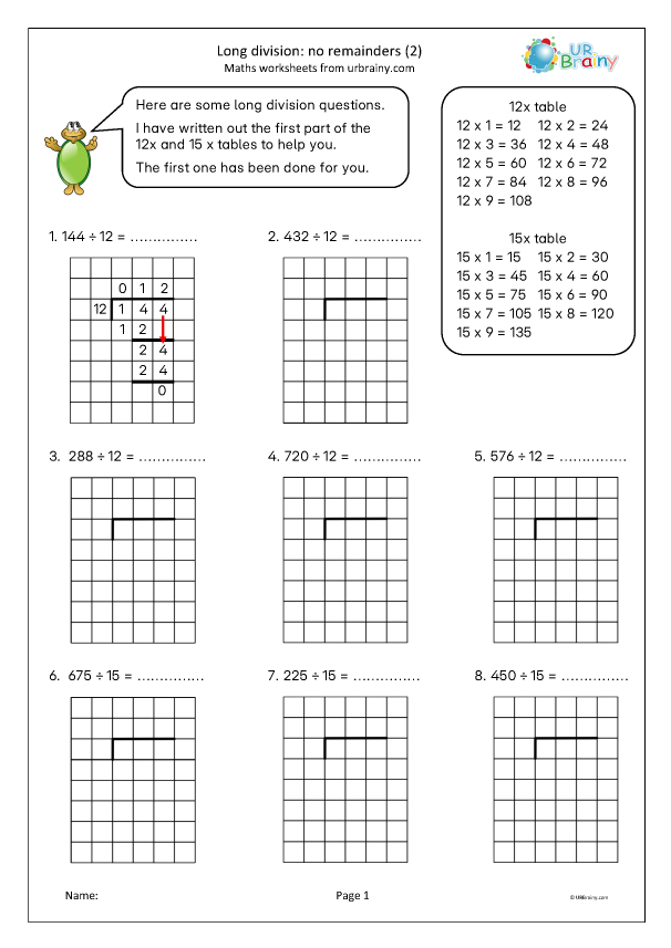 Preview of 'Long division : no remainders (2)'