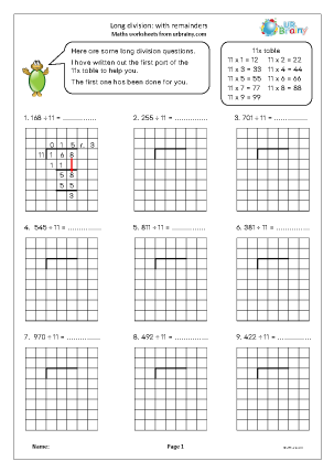 Preview of worksheet Long division with remainders