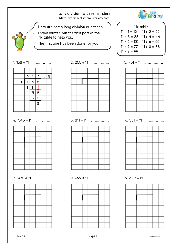 Preview of 'Long division with remainders'