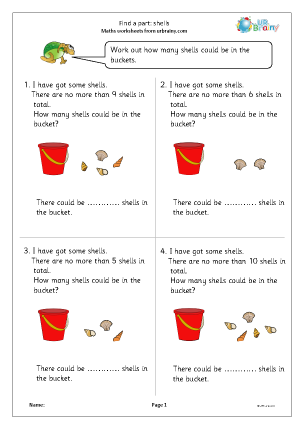 Preview of worksheet Subtraction: find a part with shells