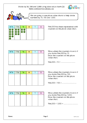Preview of worksheet Divide by 10, 100 and 1,000: place value charts (2)