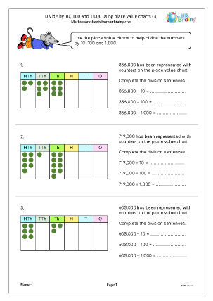 Preview of worksheet Divide by 10, 100 and 1,000: place value charts (3)