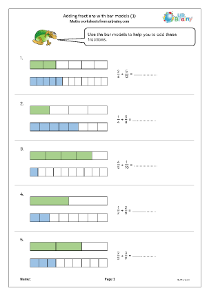Preview of worksheet Adding fractions with bar models (1)