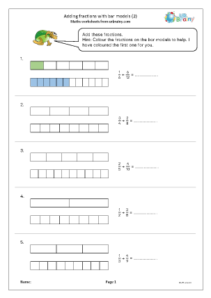 Preview of worksheet Adding fractions with bar models (2)