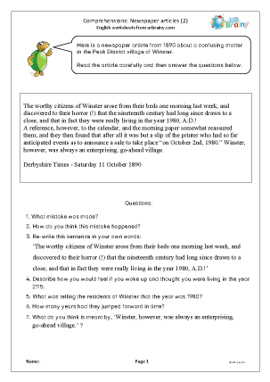 Preview of worksheet Comprehensions: newspaper articles (2)